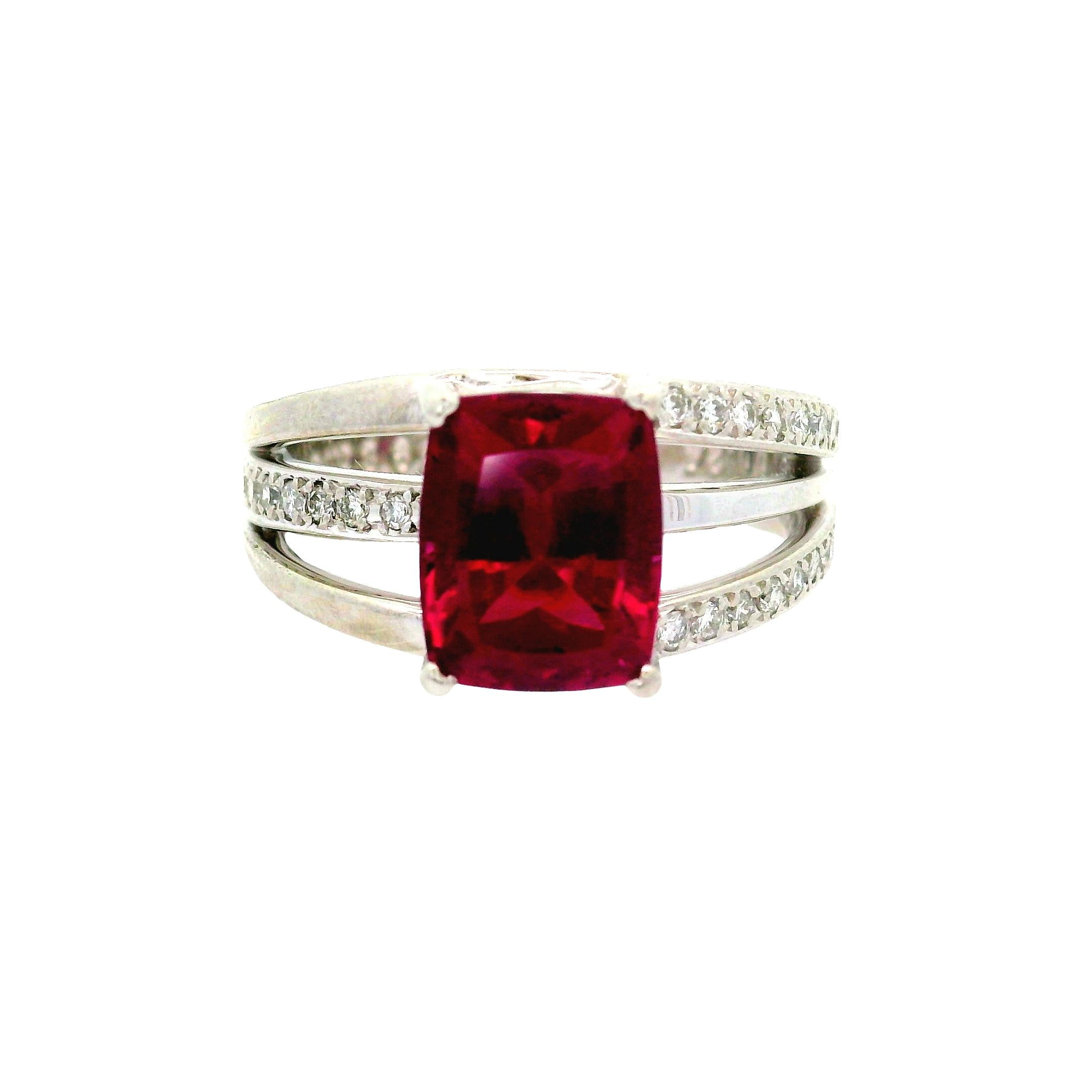 3.62 Carat Rhodolite Garnet Diamond Platinum Ring