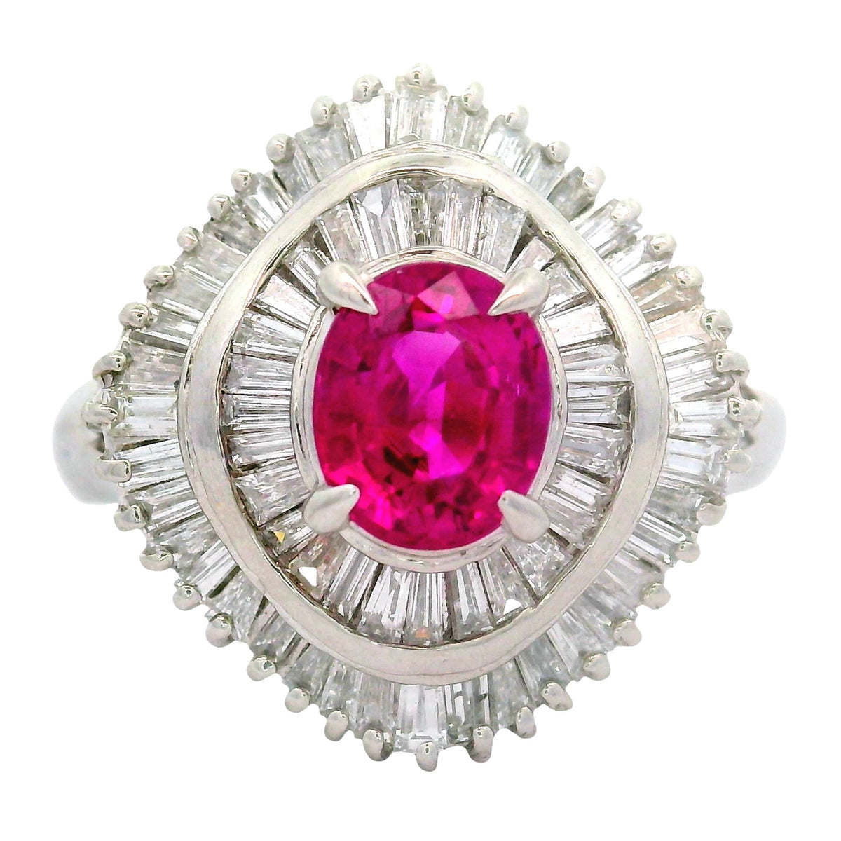 Pink Sapphire Diamond Platinum Ring, GIA Certified