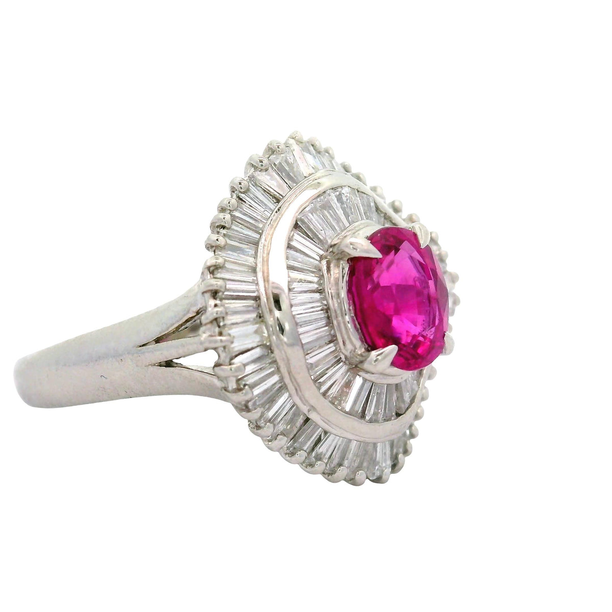 Pink Sapphire Diamond Platinum Ring, GIA Certified