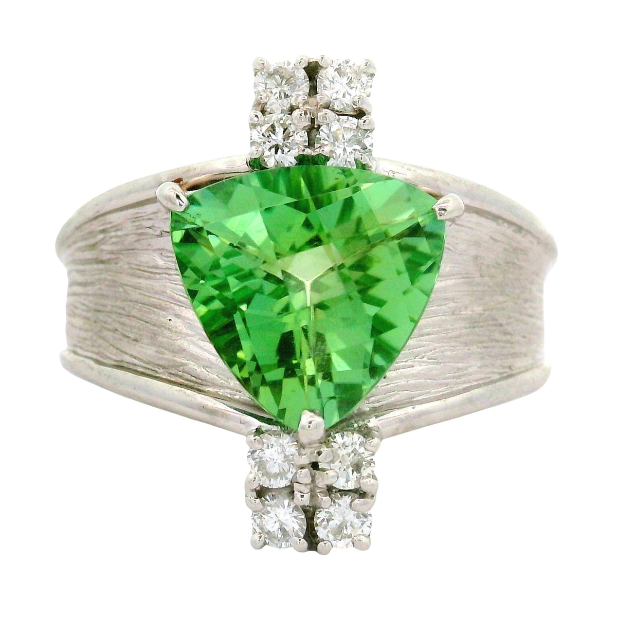 4.00 Carat Yellowish-Green Tourmaline Diamond Platinum Ring, GIA Certified
