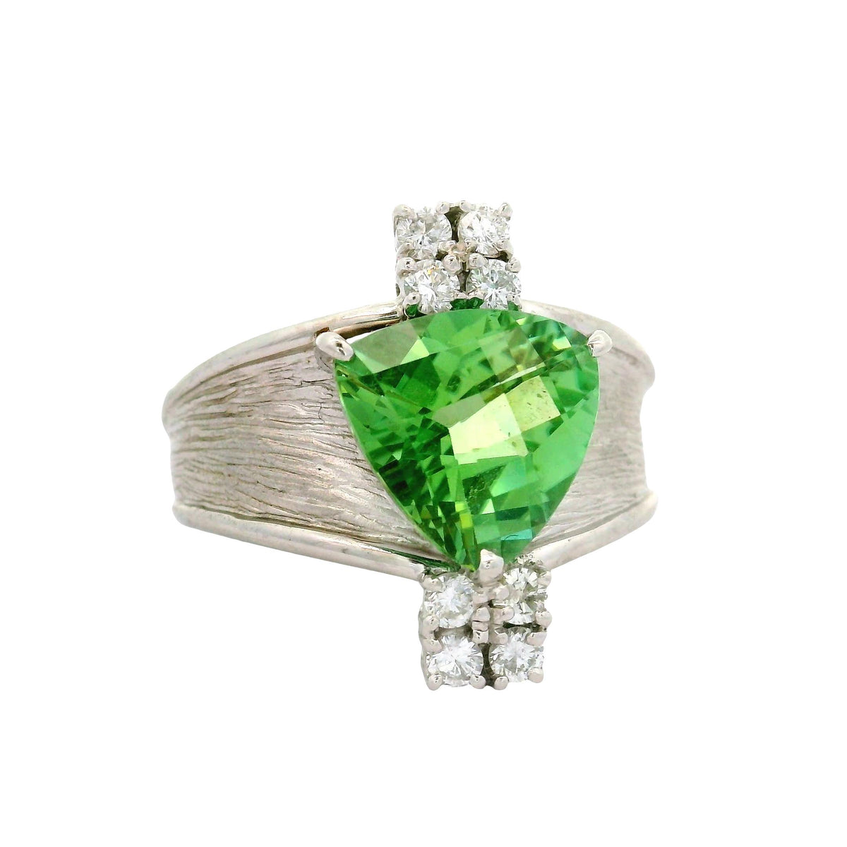 4.00 Carat Yellowish-Green Tourmaline Diamond Platinum Ring, GIA Certified