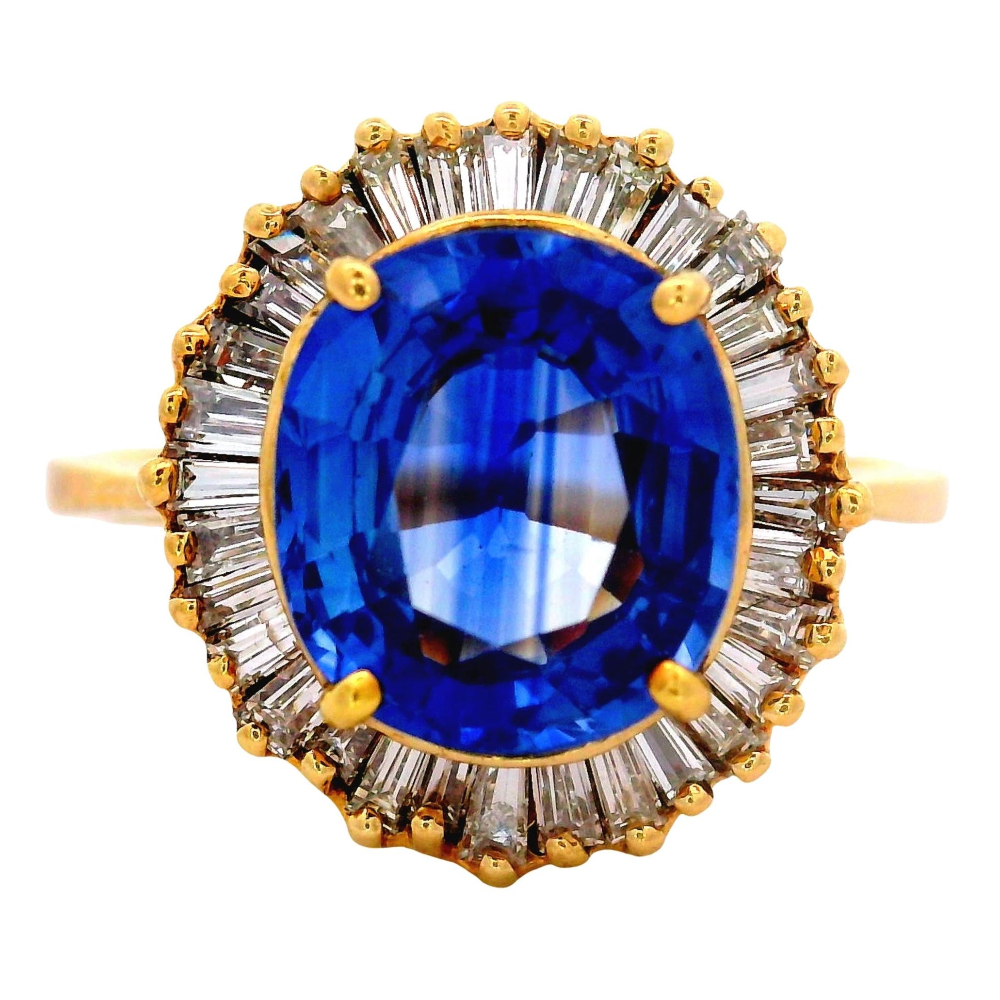2.47 Carat Ceylon Blue Sapphire Diamond 14K Yellow Gold Halo Ring, GIA Certified