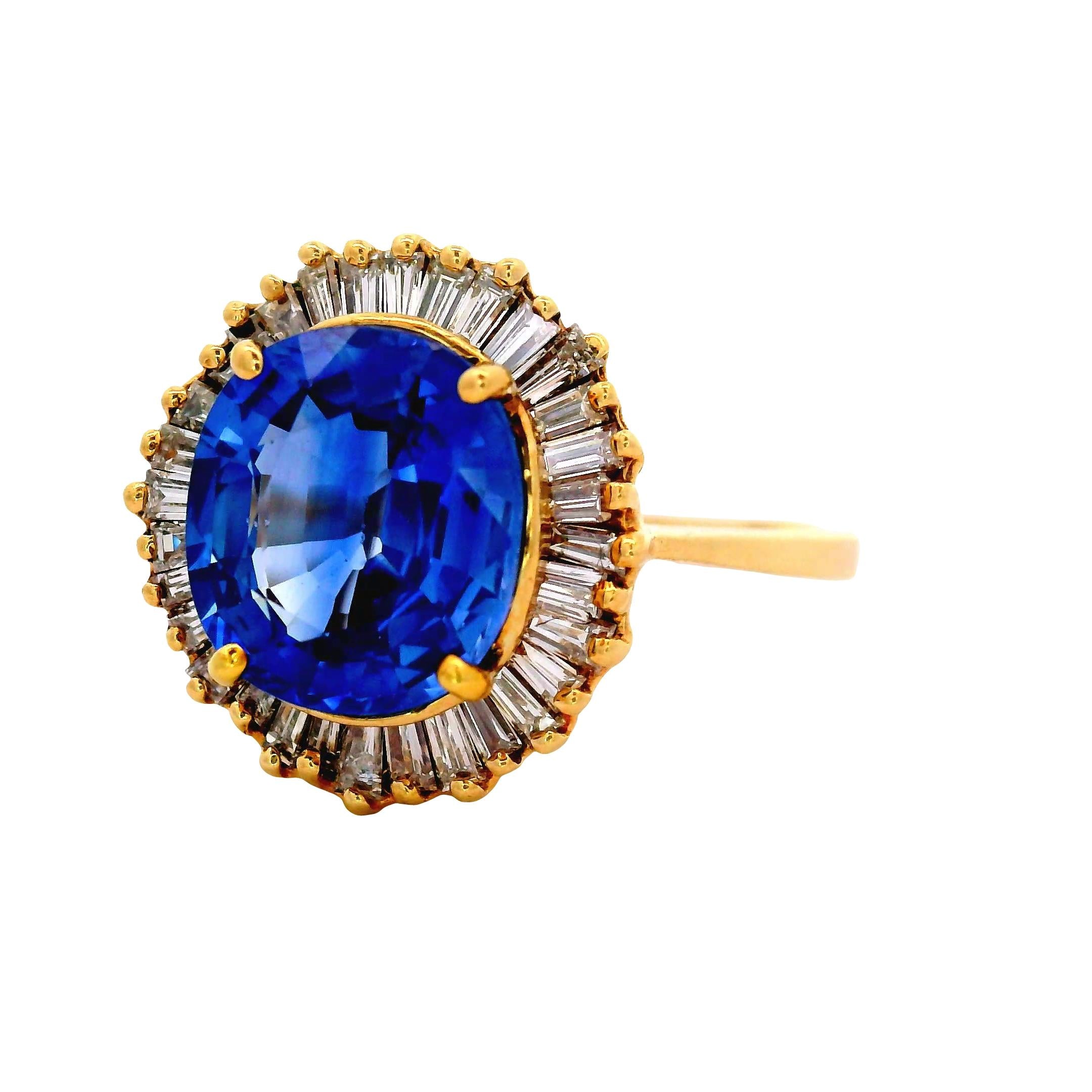 2.47 Carat Ceylon Blue Sapphire Diamond 14K Yellow Gold Halo Ring, GIA Certified