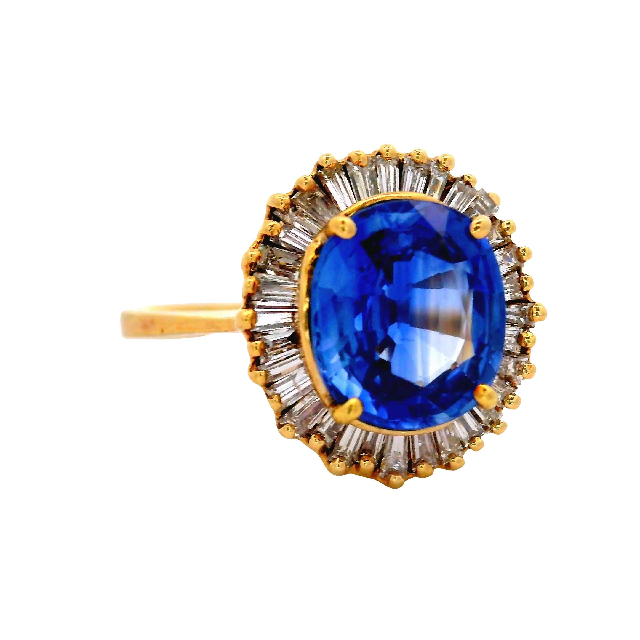 2.47 Carat Ceylon Blue Sapphire Diamond 14K Yellow Gold Halo Ring, GIA Certified