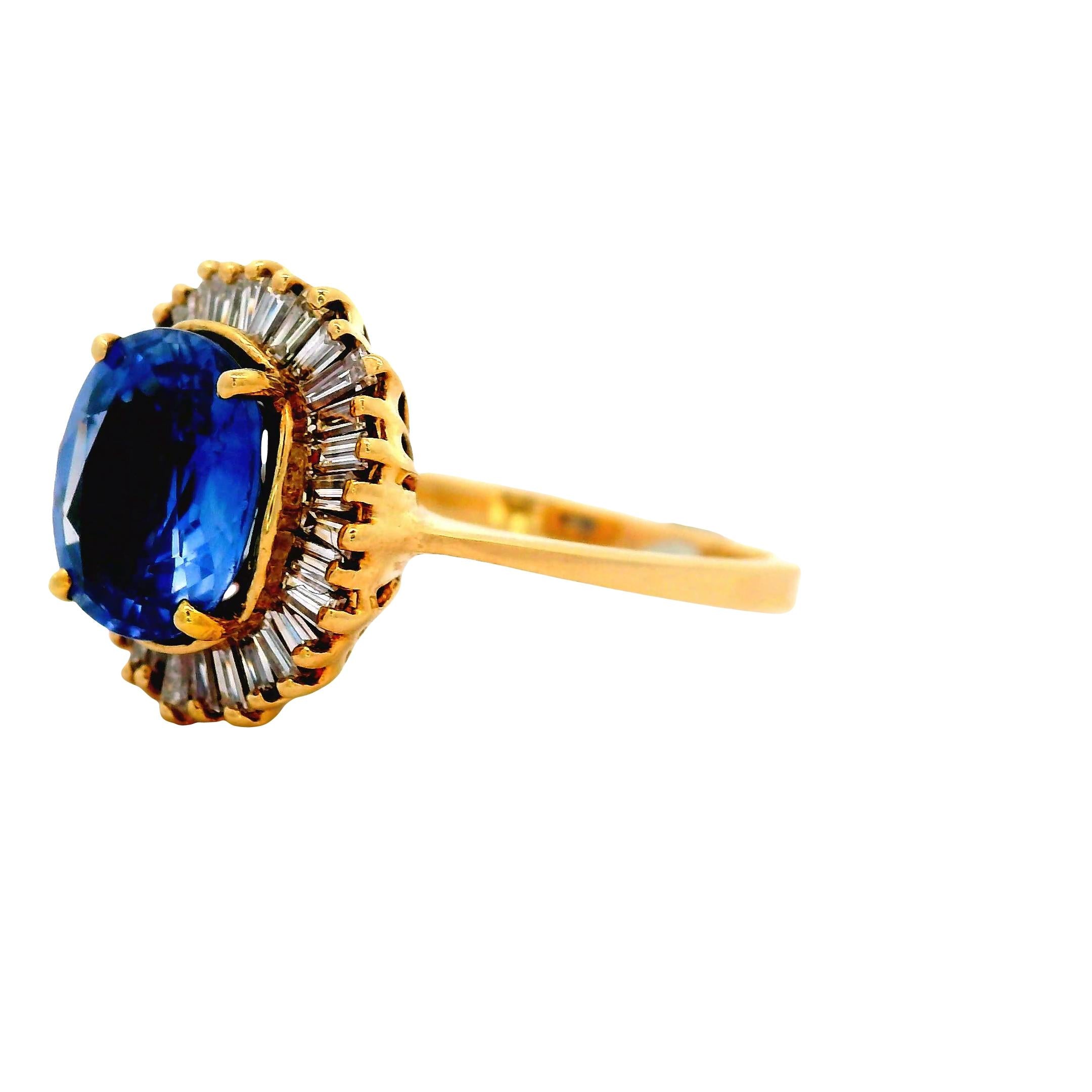 2.47 Carat Ceylon Blue Sapphire Diamond 14K Yellow Gold Halo Ring, GIA Certified