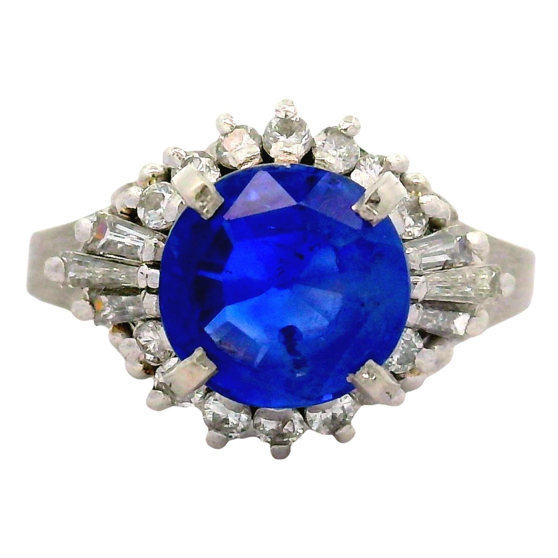 4.62 Carat No-Heat Ceylon Blue Sapphire Diamond Platinum Ring, GIA Certified