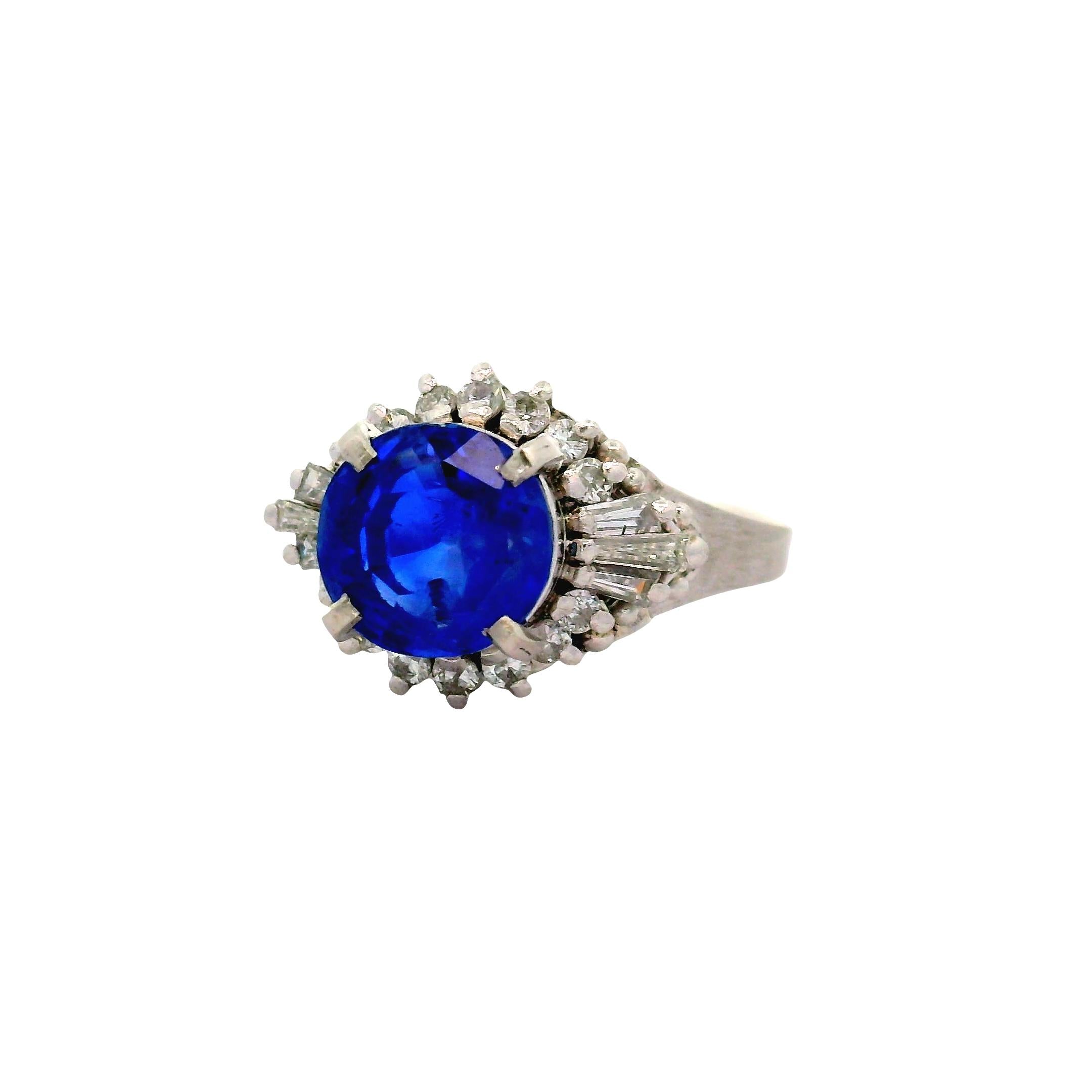 4.62 Carat No-Heat Ceylon Blue Sapphire Diamond Platinum Ring, GIA Certified