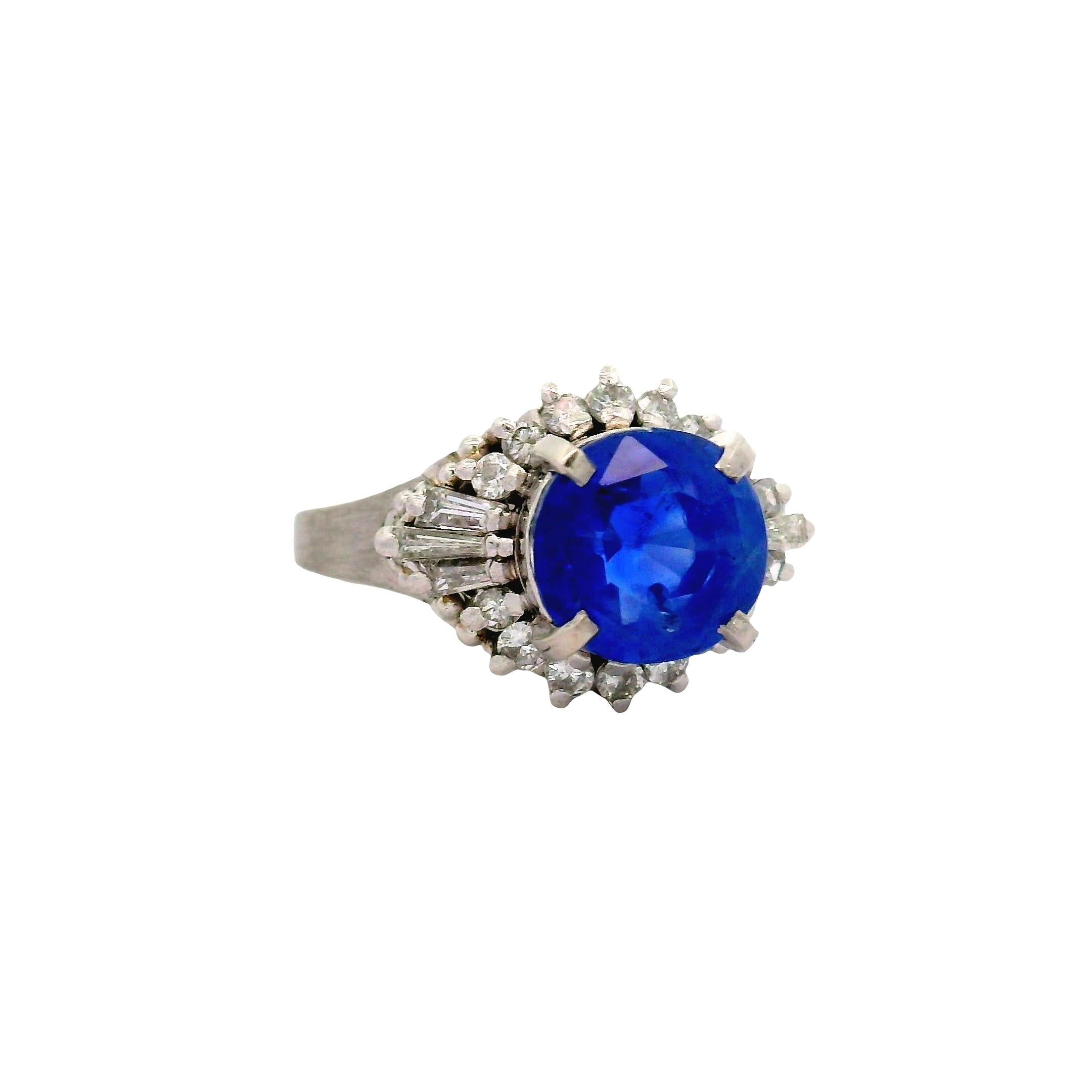 4.62 Carat No-Heat Ceylon Blue Sapphire Diamond Platinum Ring, GIA Certified