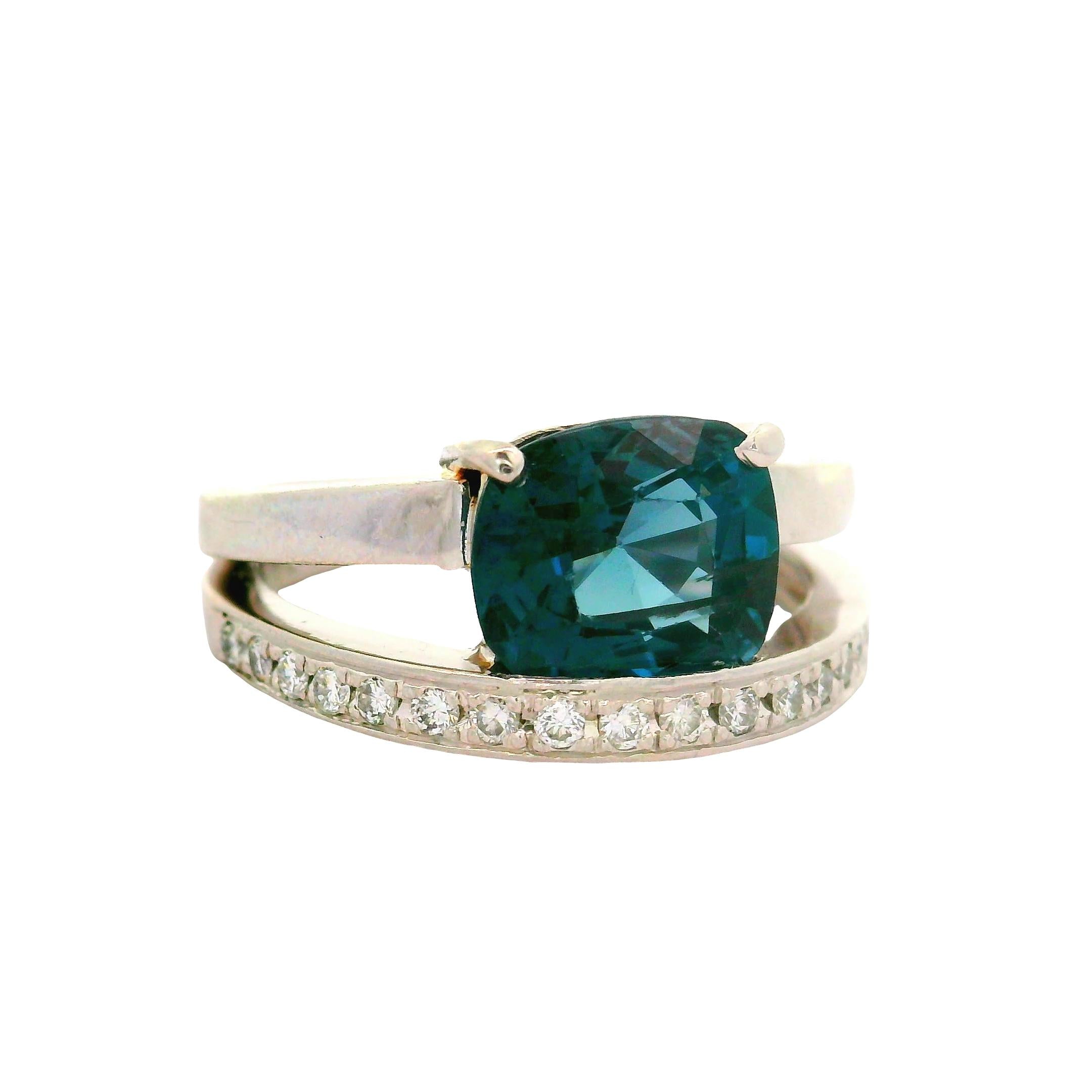 2.74 Carat Blue Spinel Diamond Platinum Double-Band Ring, AGL Certified