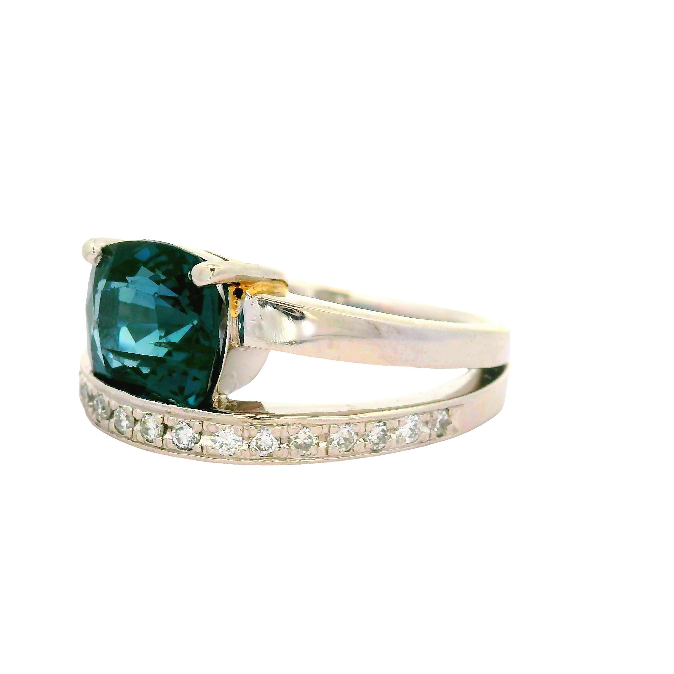 2.74 Carat Blue Spinel Diamond Platinum Double-Band Ring, AGL Certified