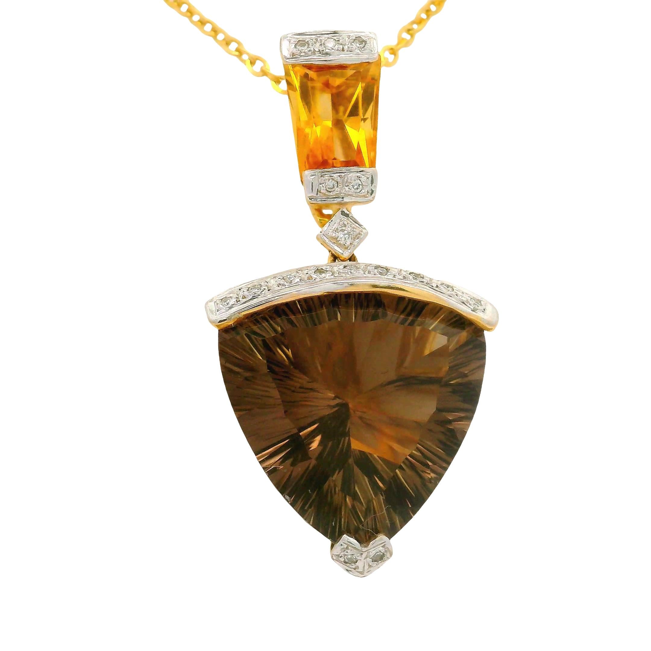 Bellarri Smokey Quartz Citrine Diamond 18K Yellow Gold Pendant Necklace