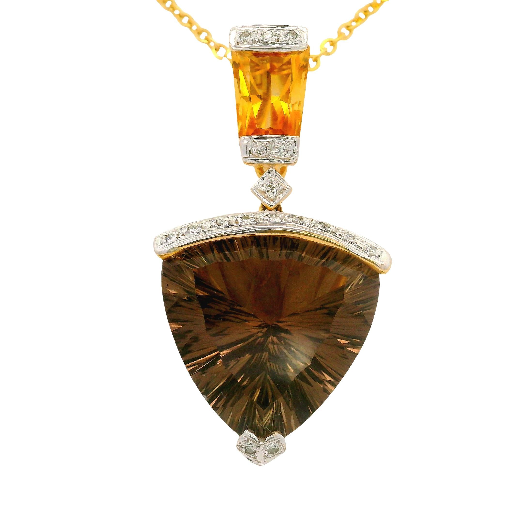Bellarri Smokey Quartz Citrine Diamond 18K Yellow Gold Pendant Necklace
