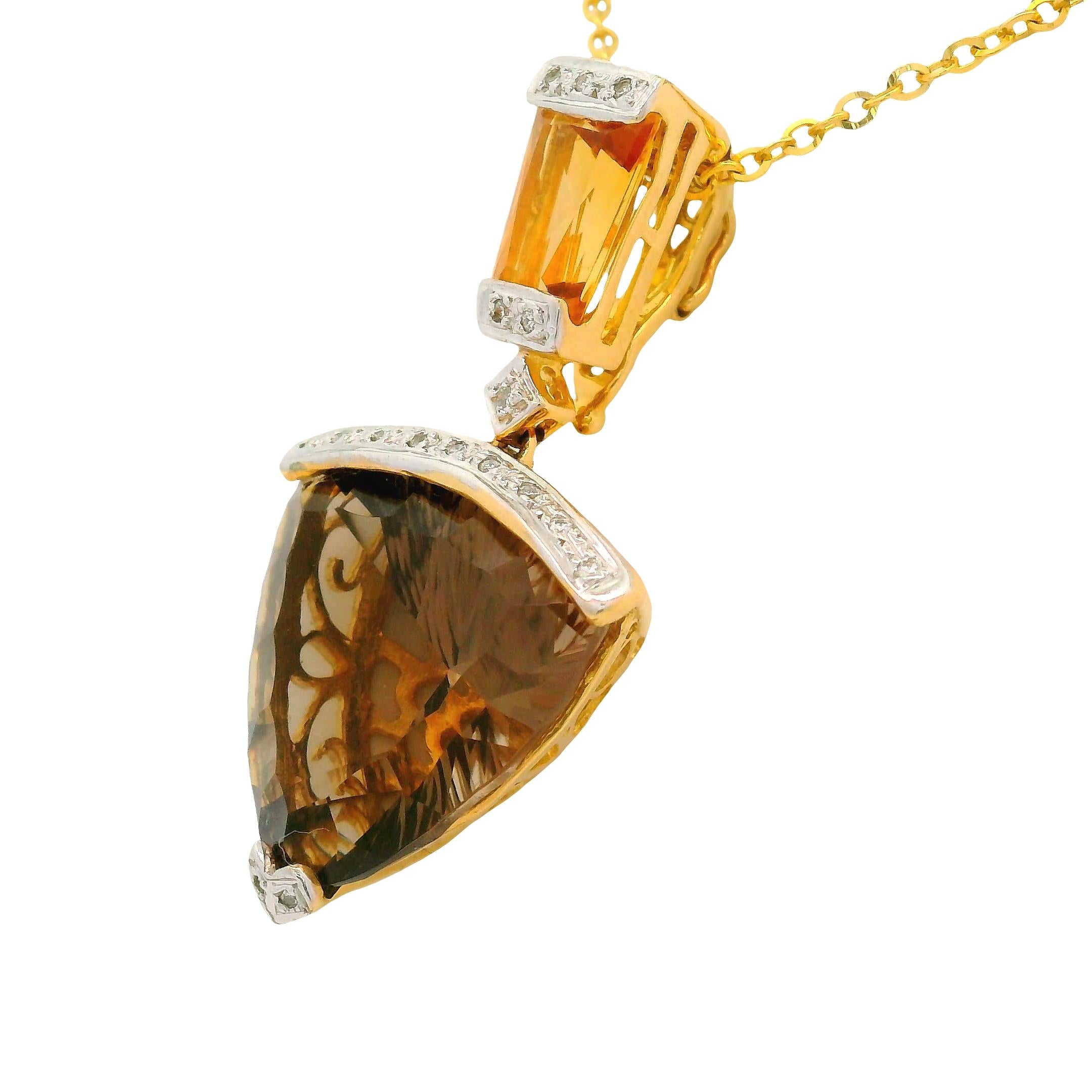 Bellarri Smokey Quartz Citrine Diamond 18K Yellow Gold Pendant Necklace