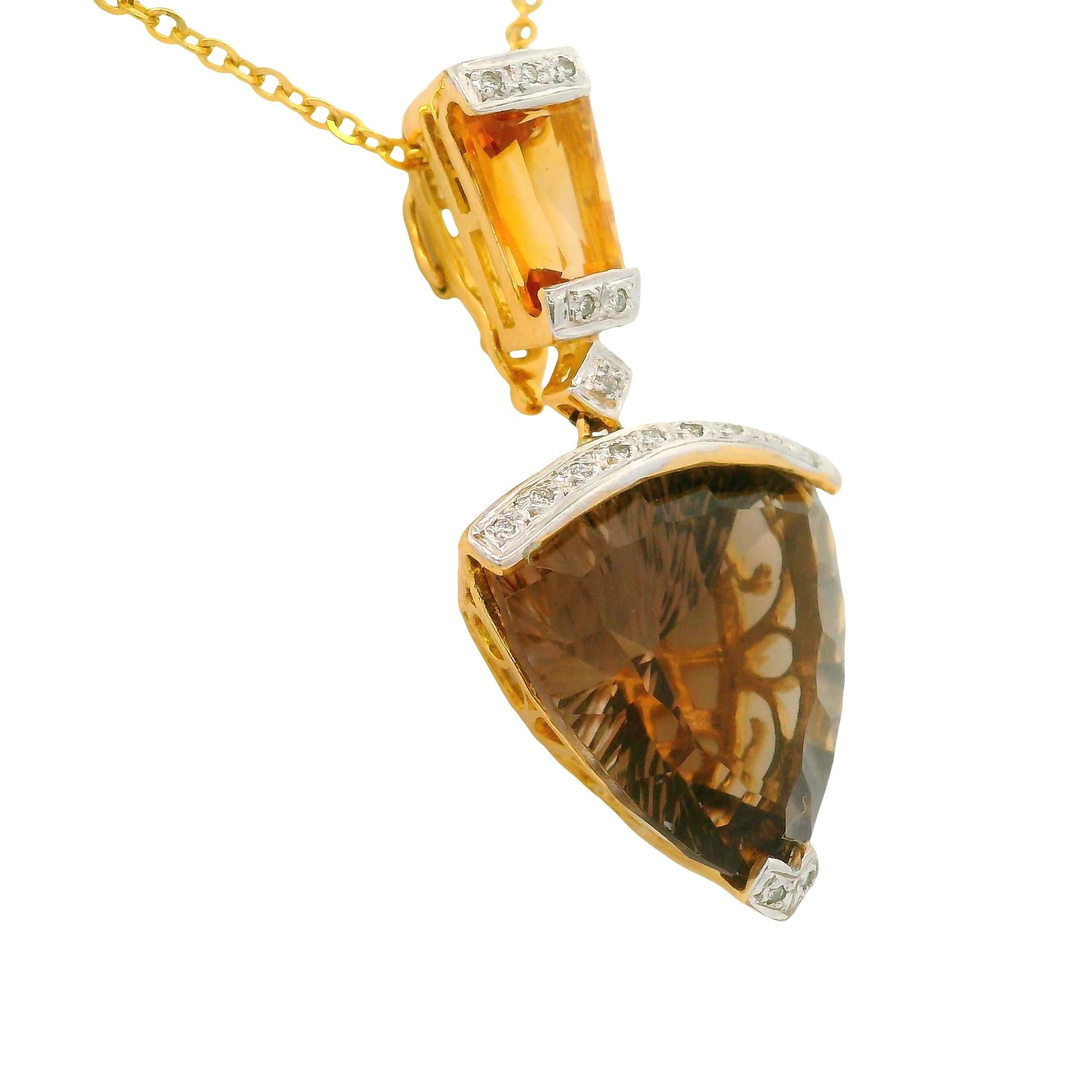 Bellarri Smokey Quartz Citrine Diamond 18K Yellow Gold Pendant Necklace