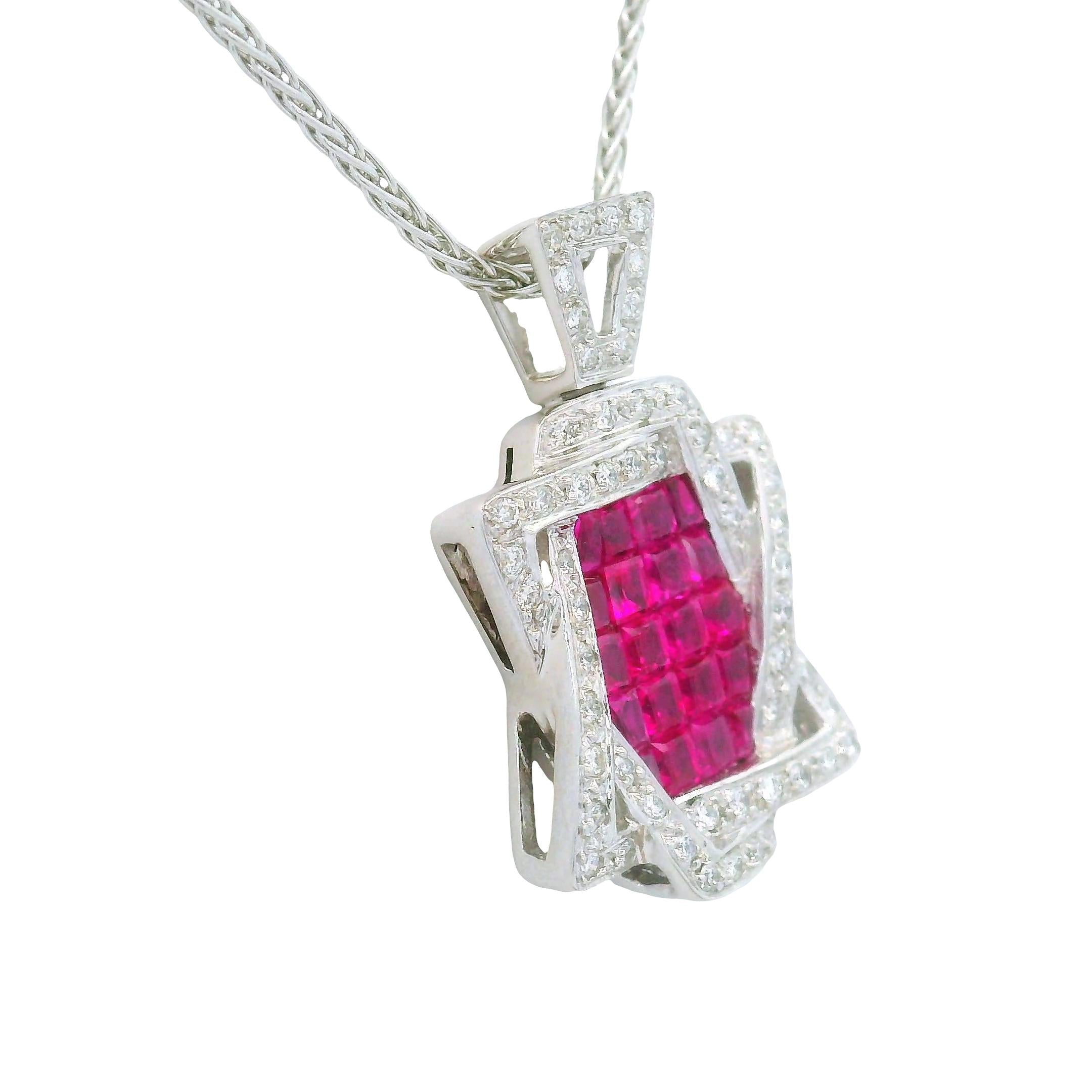 Ruby Diamond Star of David 18k White Gold Pendant