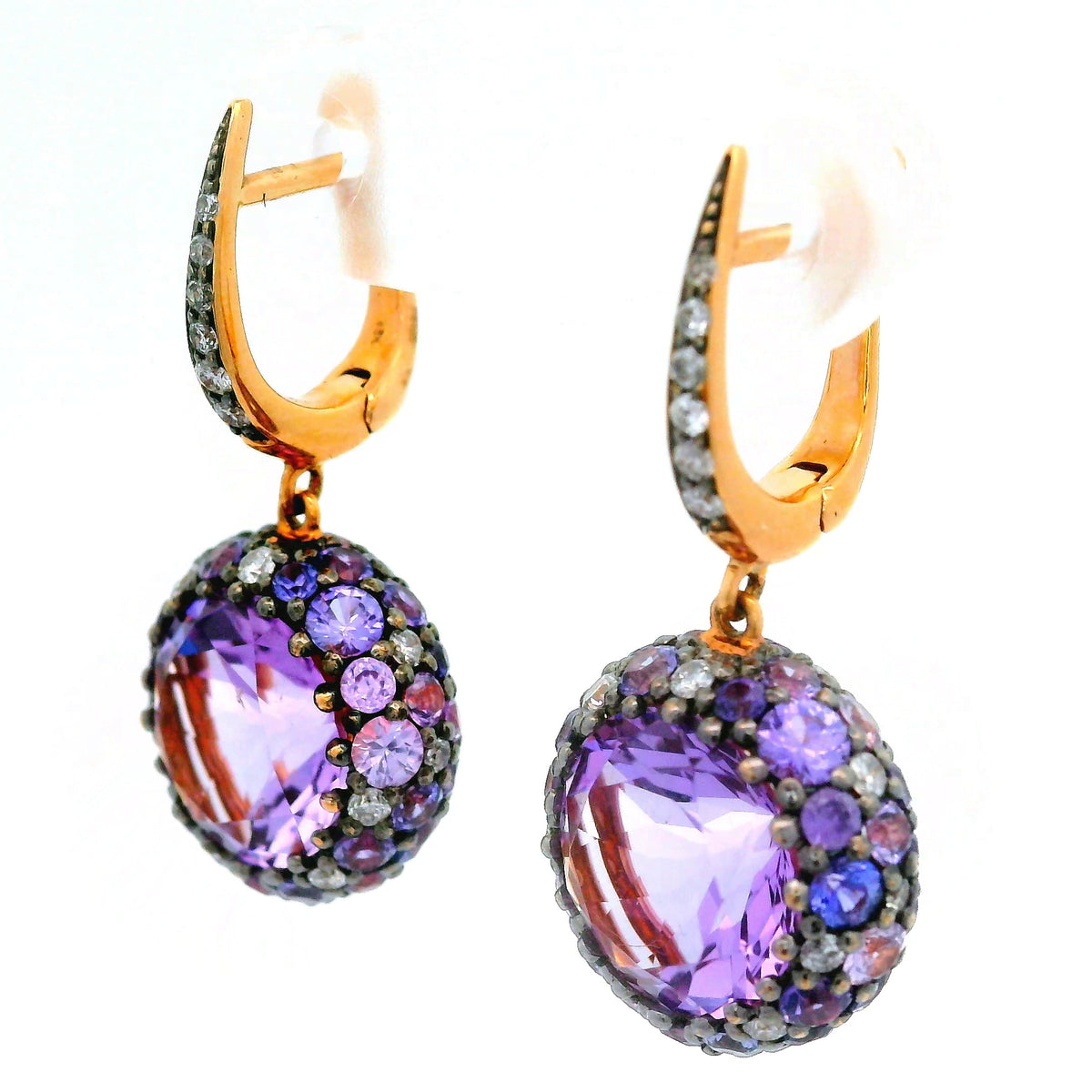 Amethyst Sapphire Diamond Gold Drop Earrings