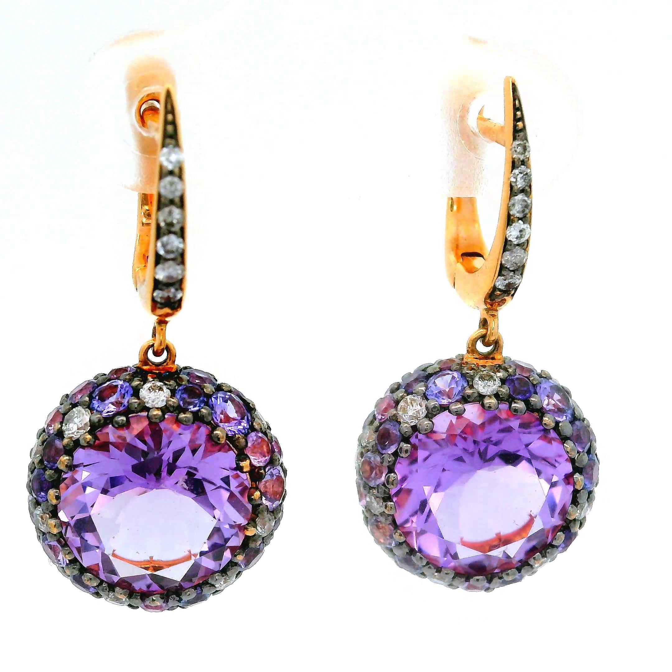 Amethyst Sapphire Diamond Gold Drop Earrings