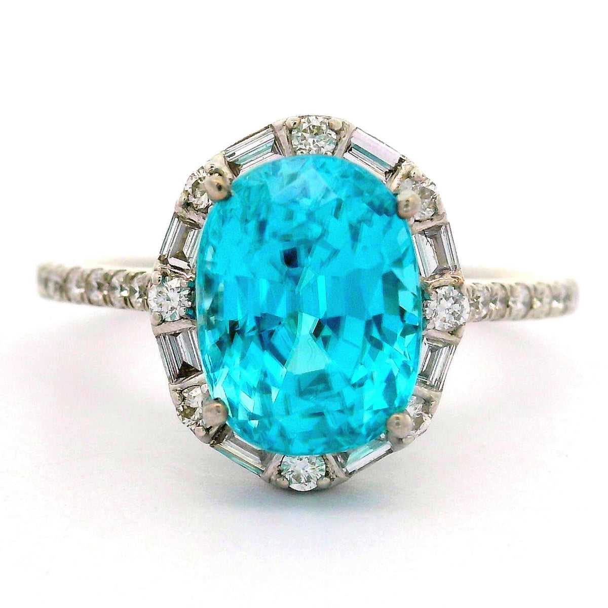 4.28 Carat Blue Zircon Diamond 14K White Gold Ring