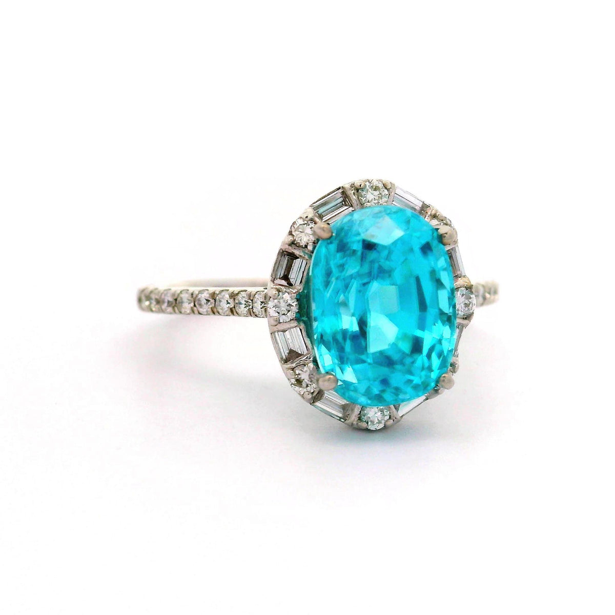 4.28 Carat Blue Zircon Diamond 14K White Gold Ring