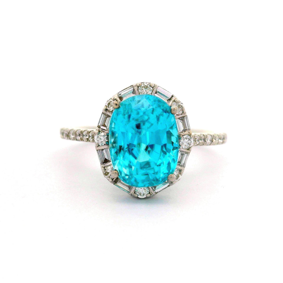 4.28 Carat Blue Zircon Diamond 14K White Gold Ring