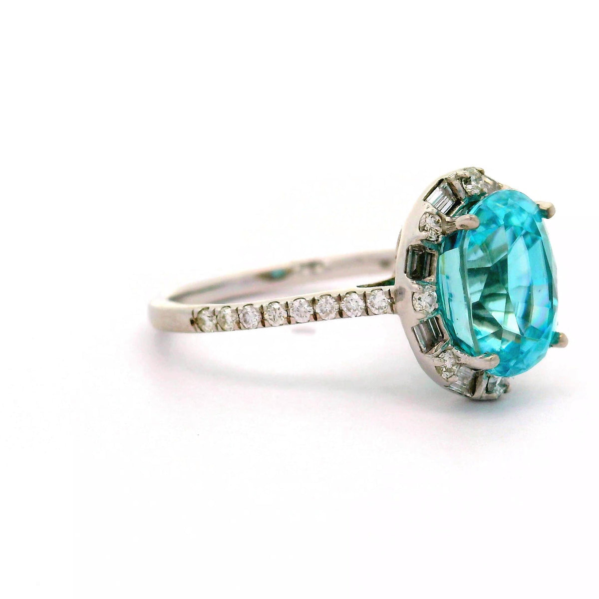 4.28 Carat Blue Zircon Diamond 14K White Gold Ring