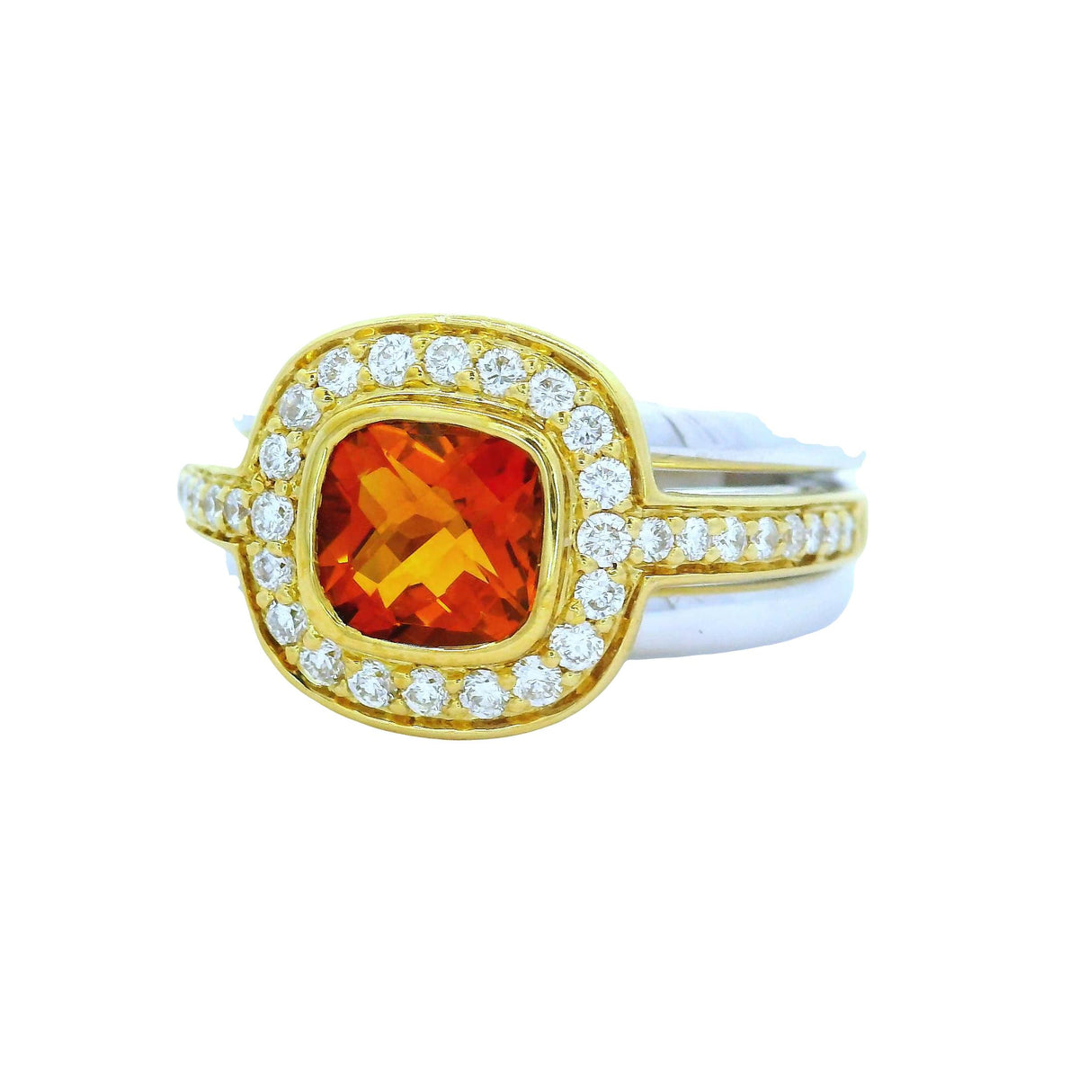 Vintage Citrine Diamond 18K Two-Tone Halo Ring