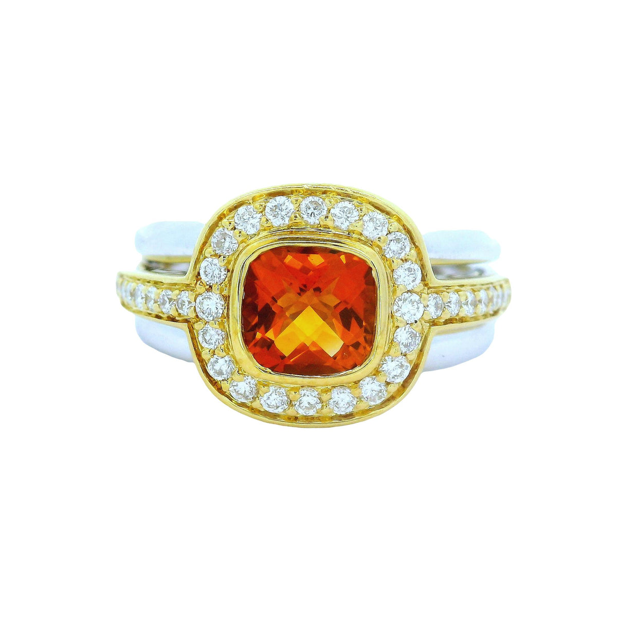 Vintage Citrine Diamond 18K Two-Tone Halo Ring