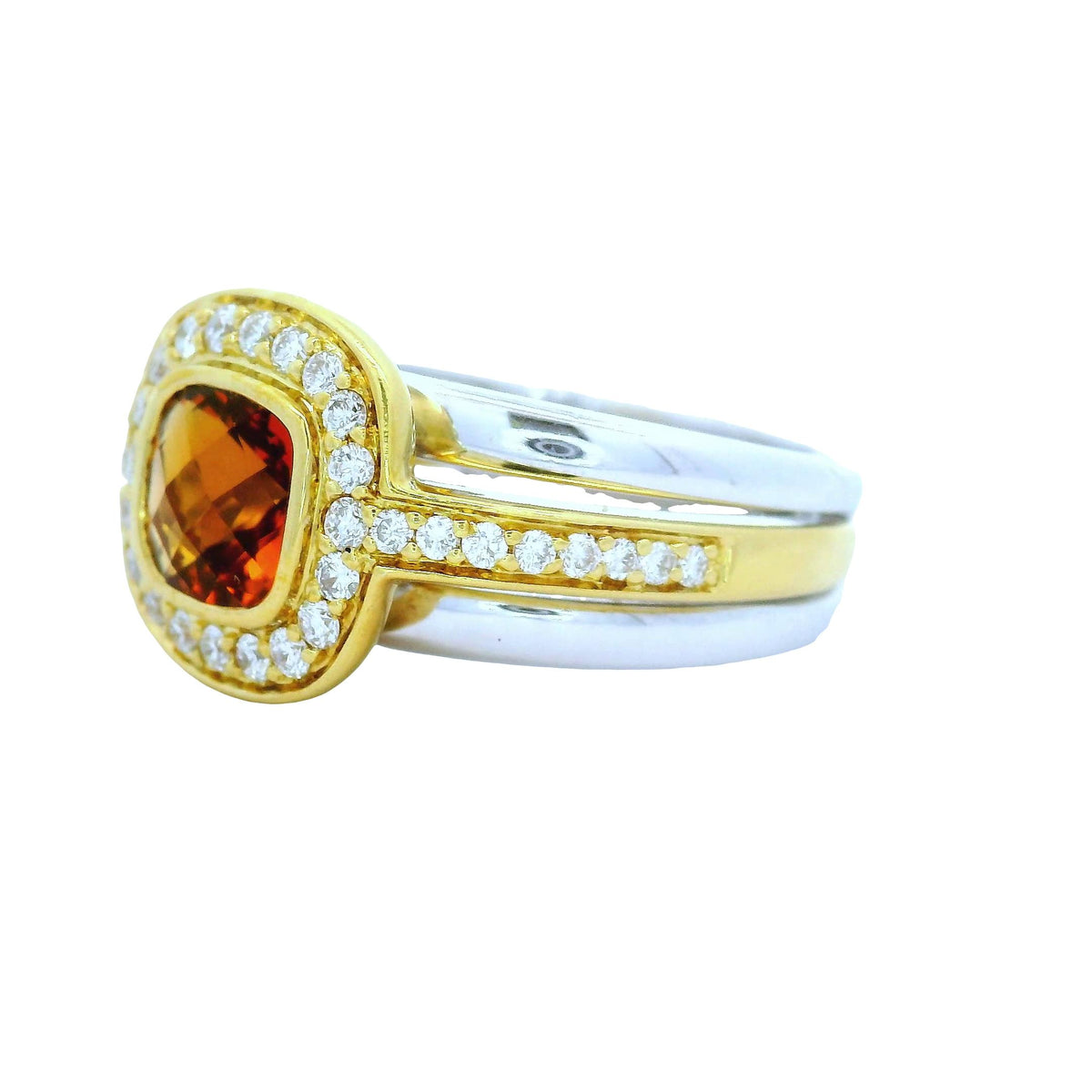 Vintage Citrine Diamond 18K Two-Tone Halo Ring
