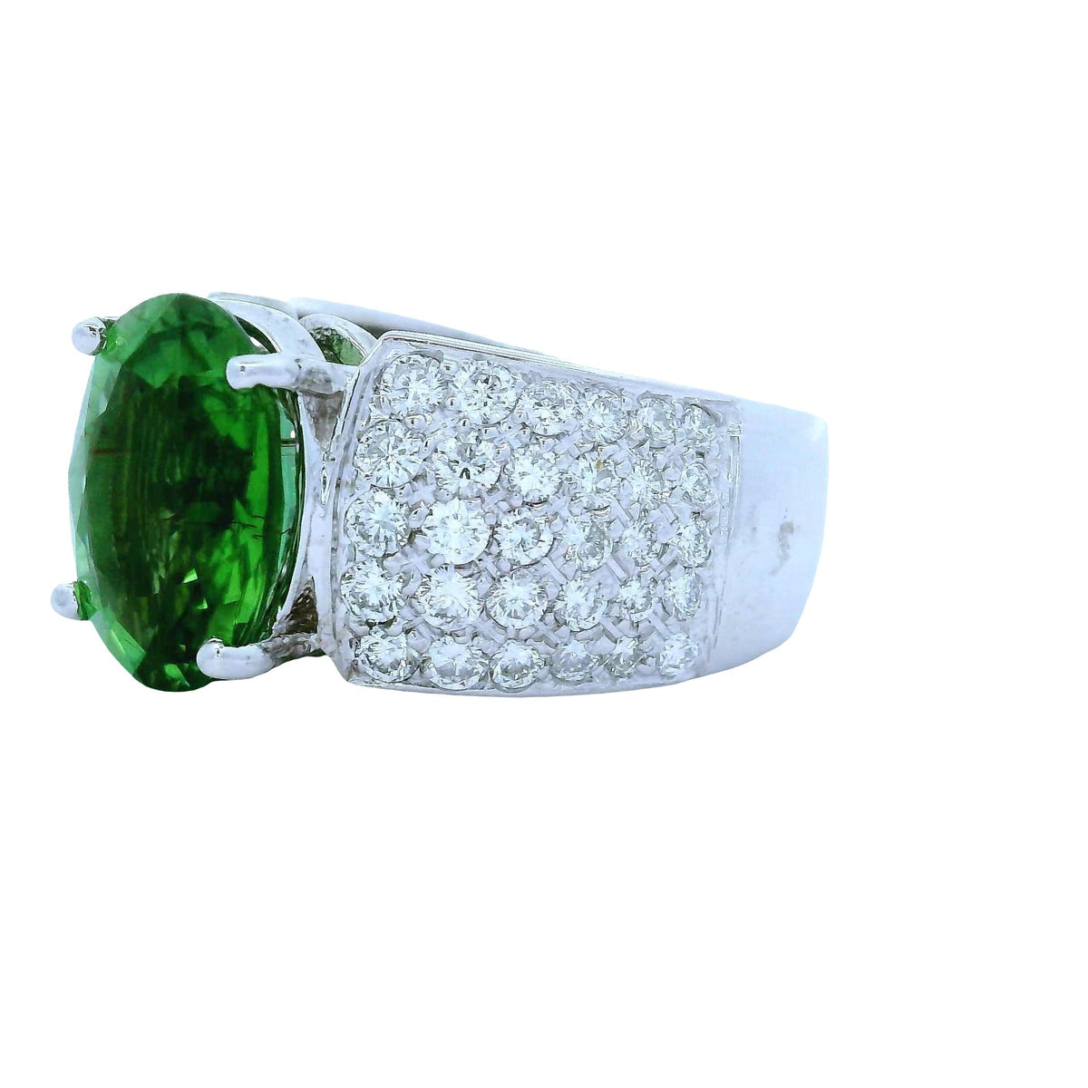 6.23 Carat Green Paraiba Tourmaline Diamond 14K White Gold Ring, AGL Certified