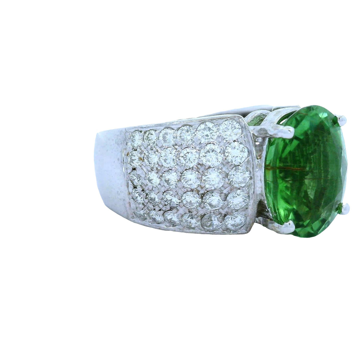 6.23 Carat Green Paraiba Tourmaline Diamond 14K White Gold Ring, AGL Certified