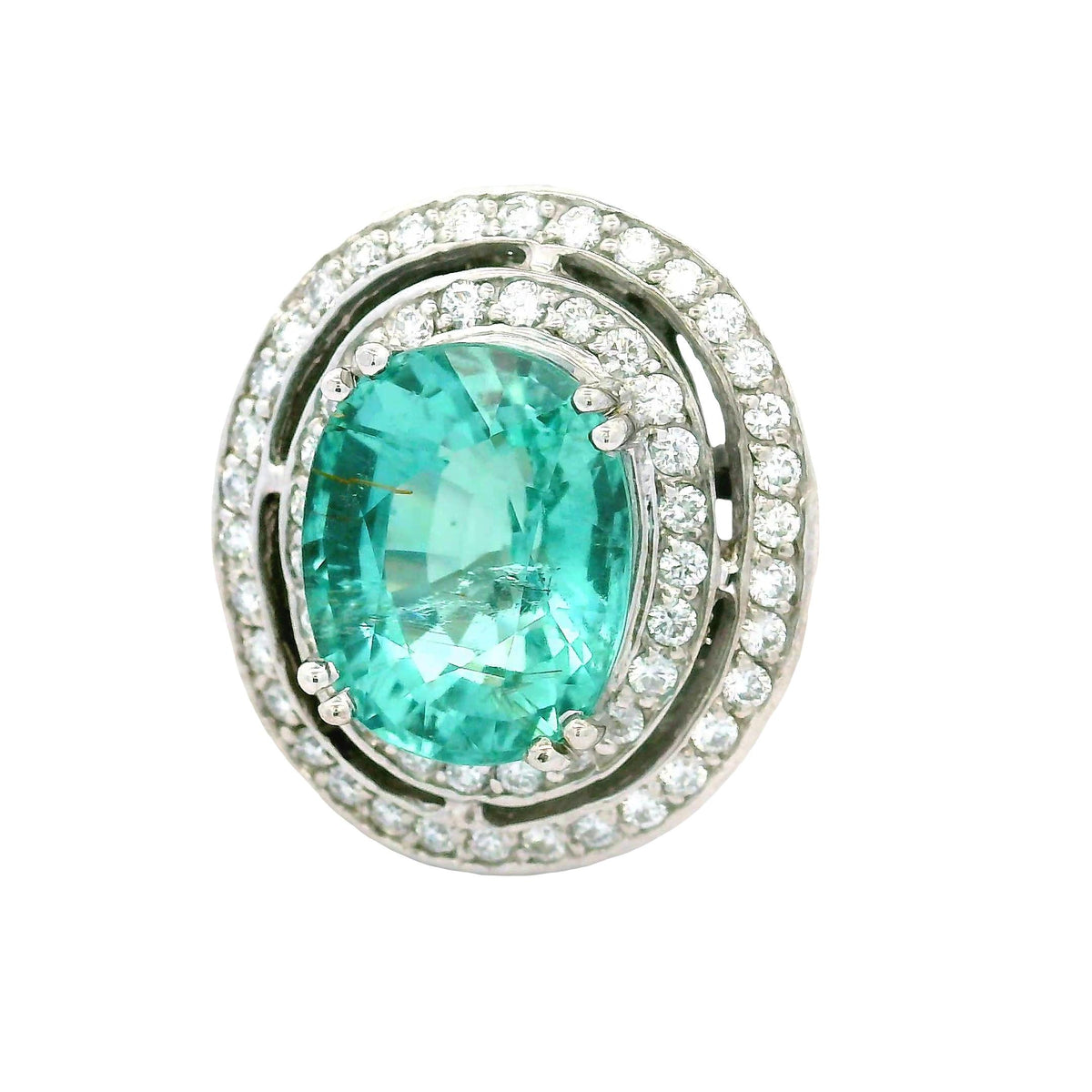 8.90 Carat Paraiba Tourmaline Diamond 14K White Gold Ring, AGL Certified