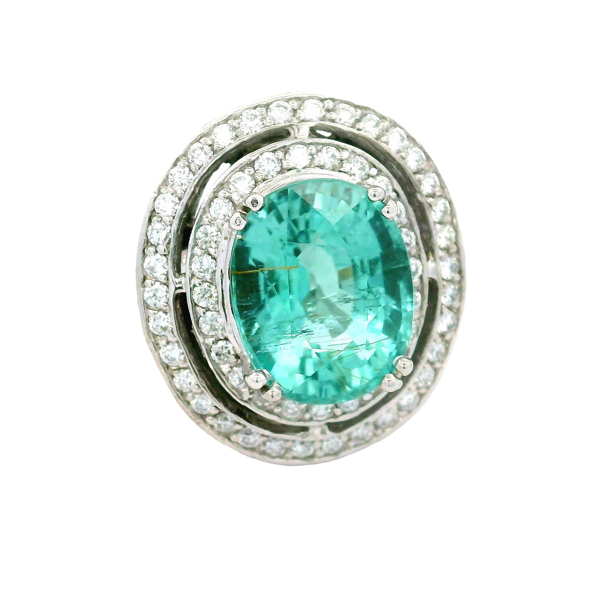 8.90 Carat Paraiba Tourmaline Diamond 14K White Gold Ring, AGL Certified