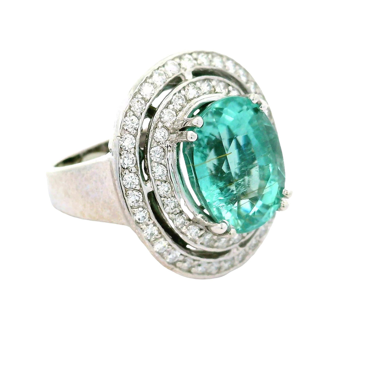 8.90 Carat Paraiba Tourmaline Diamond 14K White Gold Ring, AGL Certified