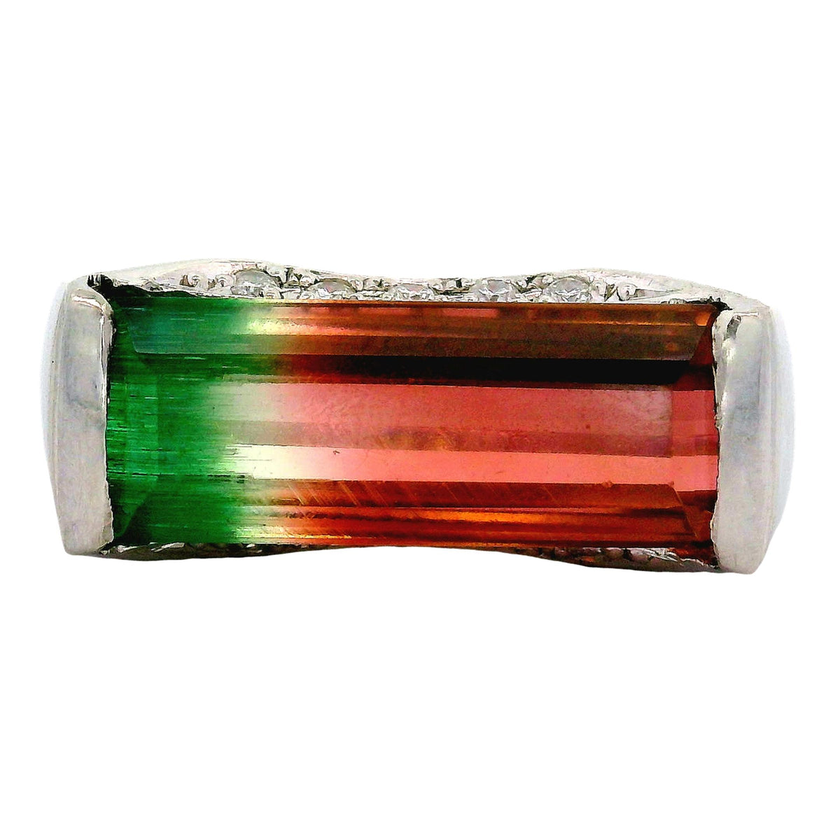 Vintage 6.11 Carat Watermelon Tourmaline Diamond Platinum Ring