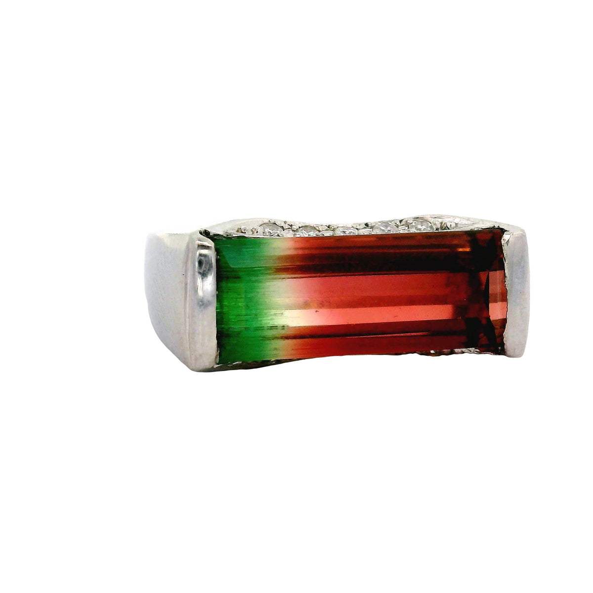Vintage 6.11 Carat Watermelon Tourmaline Diamond Platinum Ring