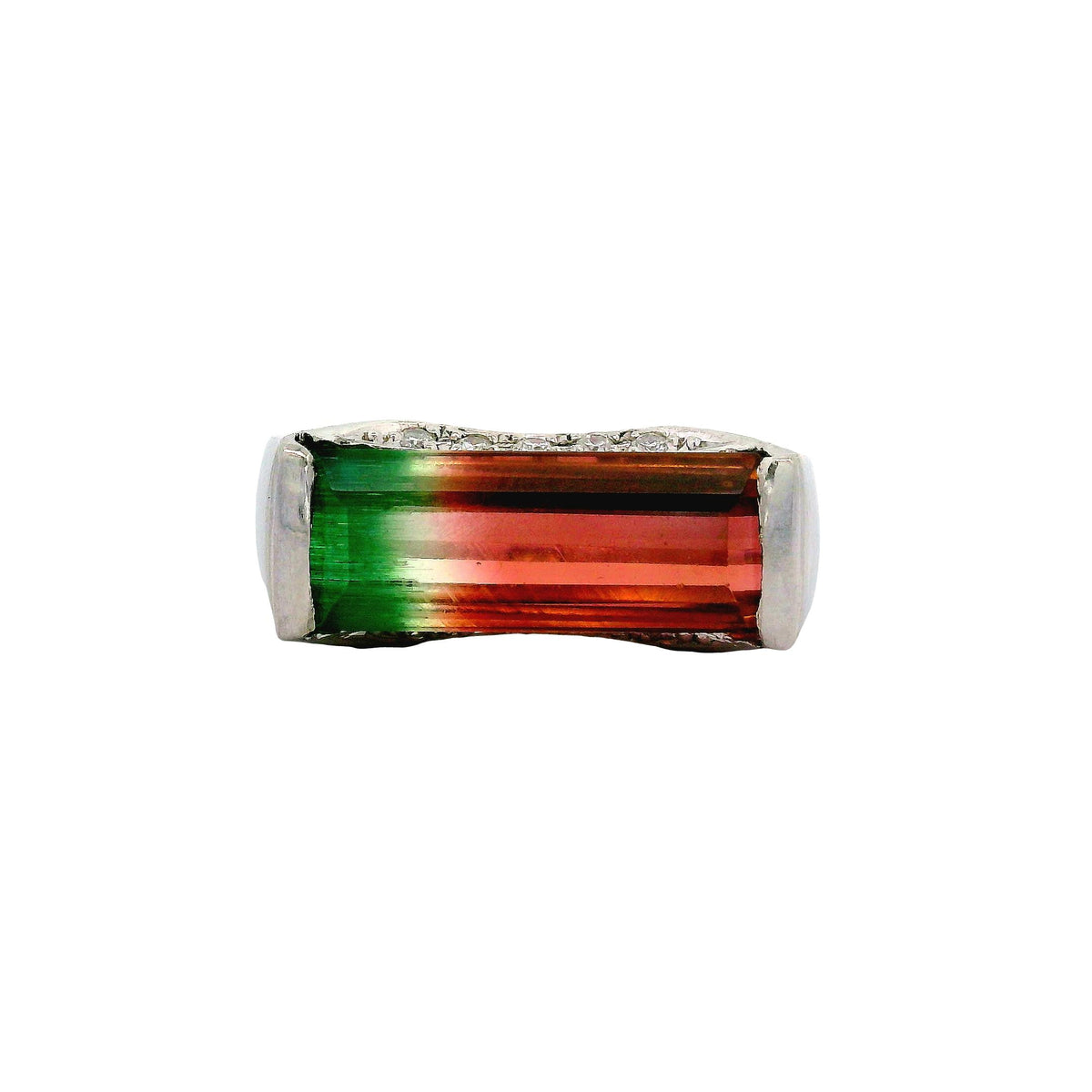 Vintage 6.11 Carat Watermelon Tourmaline Diamond Platinum Ring