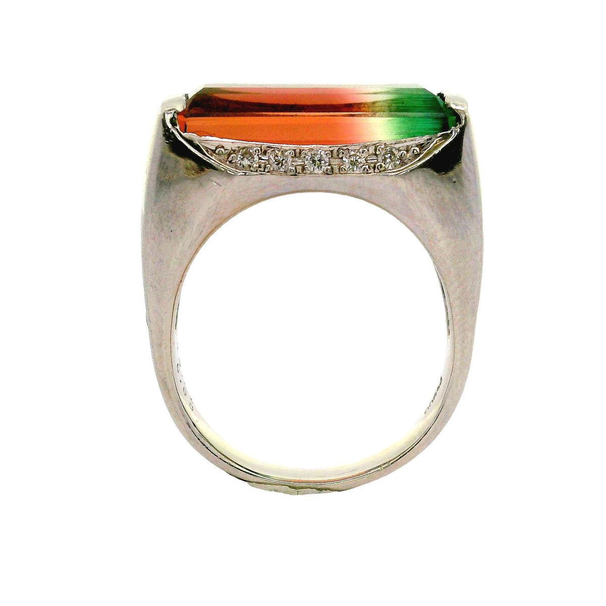 Vintage 6.11 Carat Watermelon Tourmaline Diamond Platinum Ring