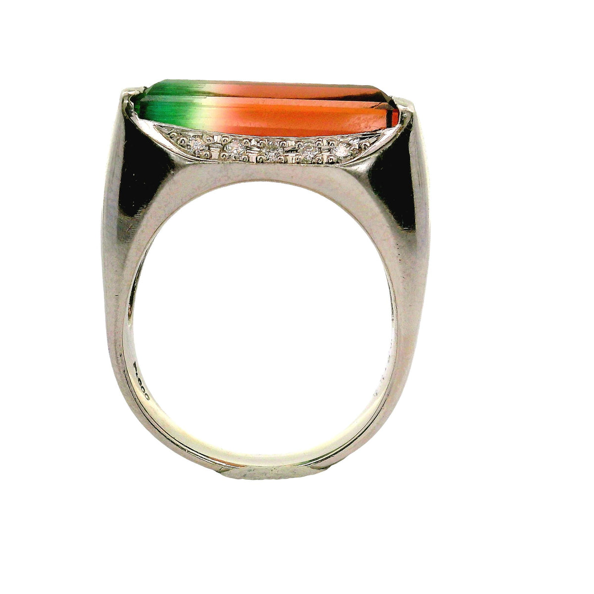 Vintage 6.11 Carat Watermelon Tourmaline Diamond Platinum Ring