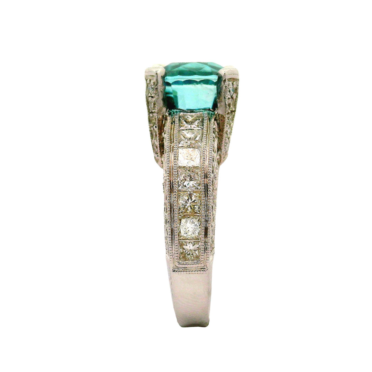 Vintage 5.84 Carat Blue Zircon Diamond 18K White Gold Engagement Ring