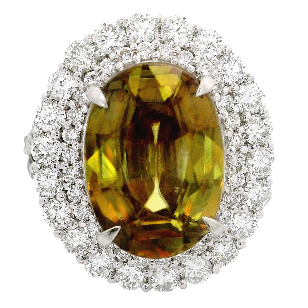 7.41 Carat Sphene Diamond Platinum Double-Halo Ring