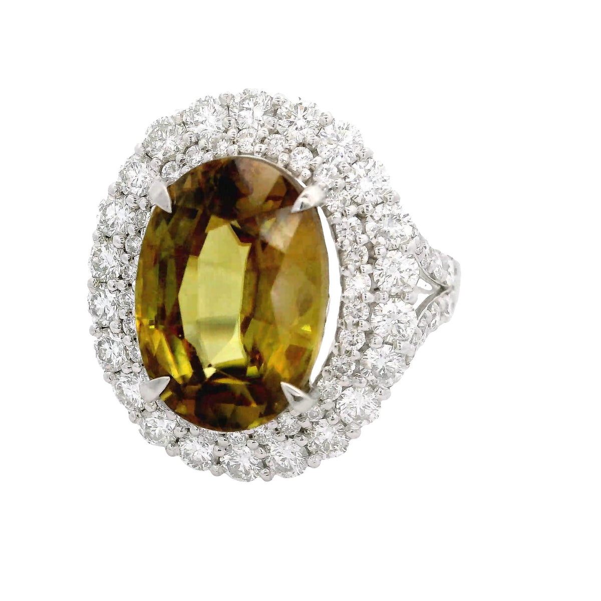 7.41 Carat Sphene Diamond Platinum Double-Halo Ring
