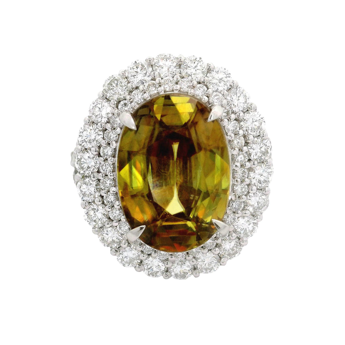 7.41 Carat Sphene Diamond Platinum Double-Halo Ring