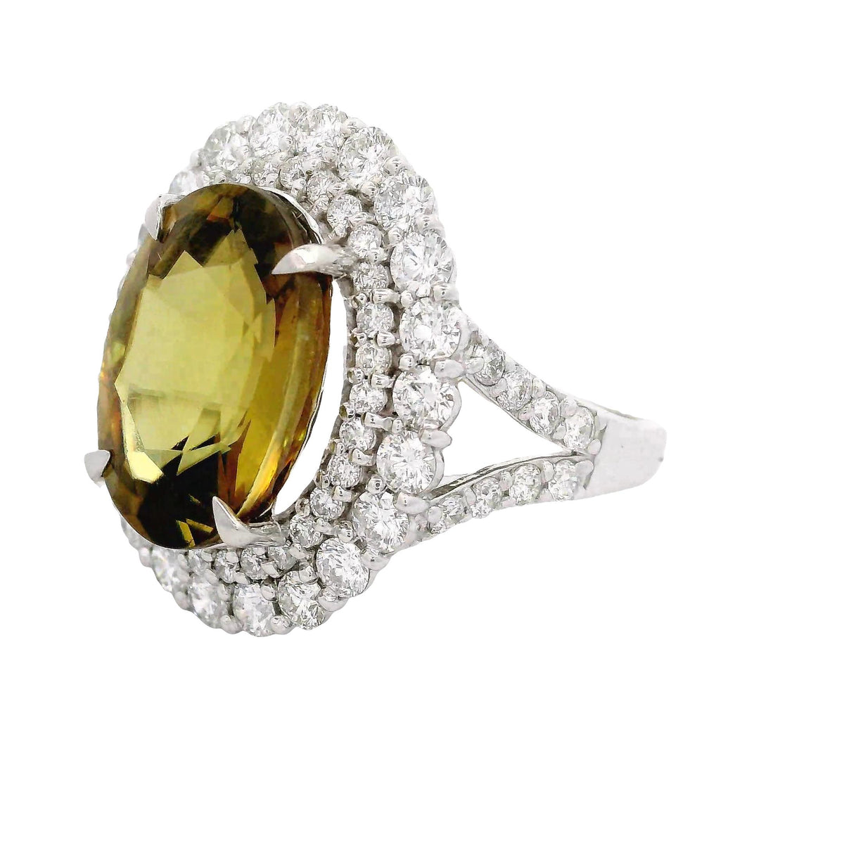 7.41 Carat Sphene Diamond Platinum Double-Halo Ring