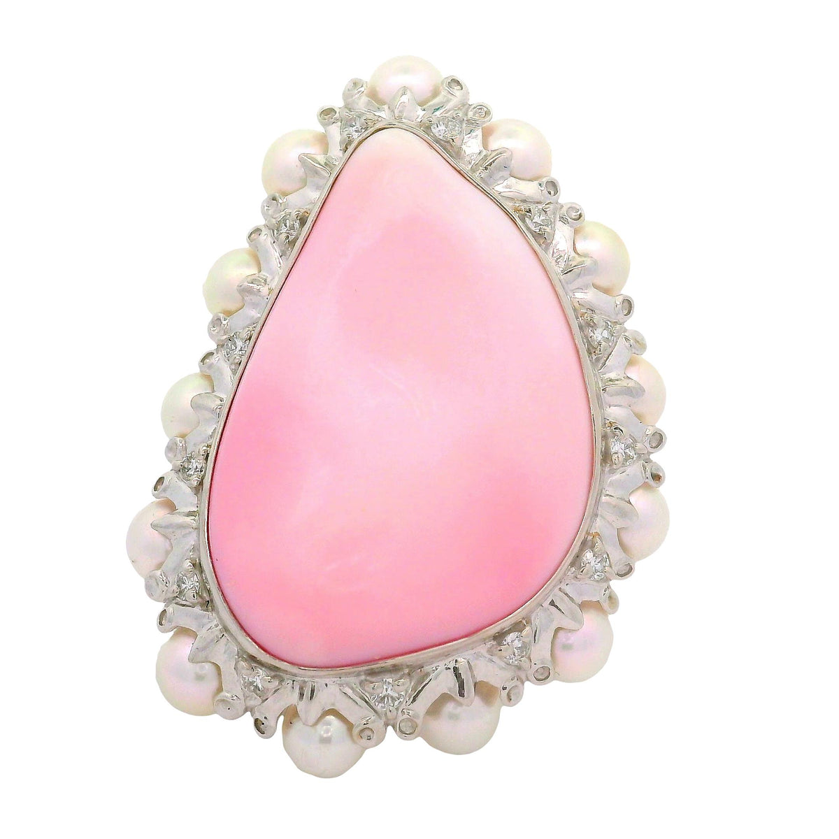 30.84 Carat Conch Pearl Akoya Pearls Diamond Platinum Ring, GIA Certified