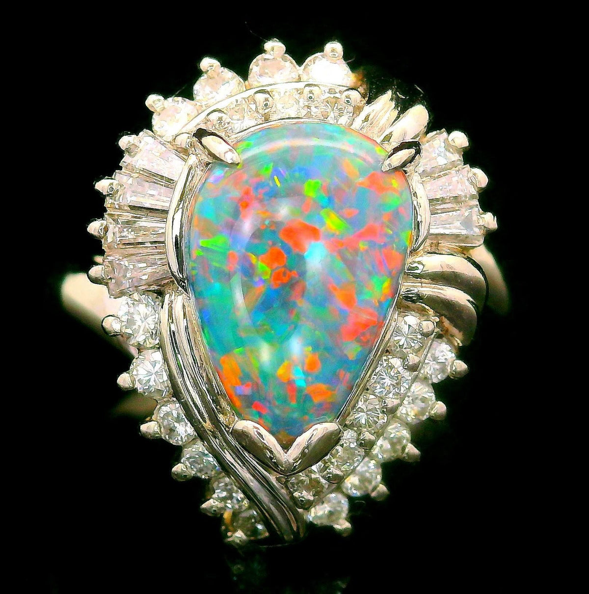 Australian Black Opal Diamond Platinum Ring