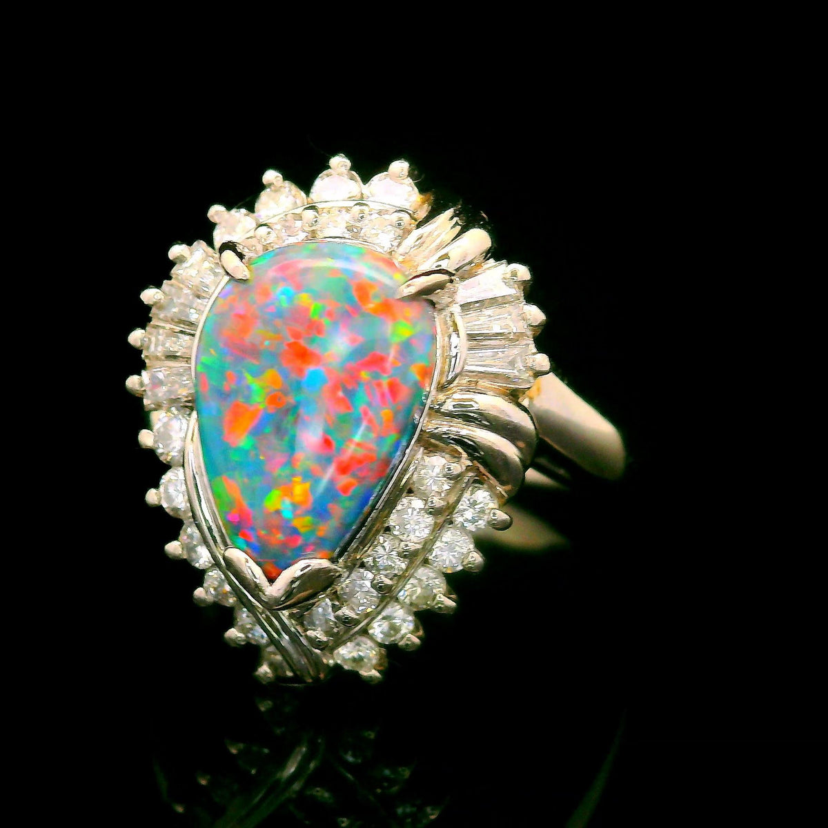 Australian Black Opal Diamond Platinum Ring