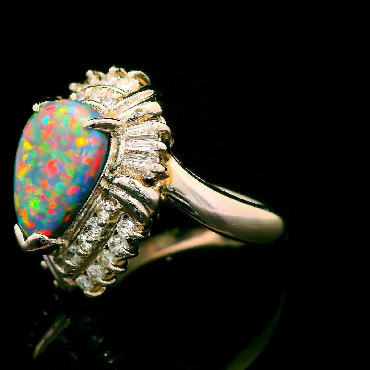 Australian Black Opal Diamond Platinum Ring