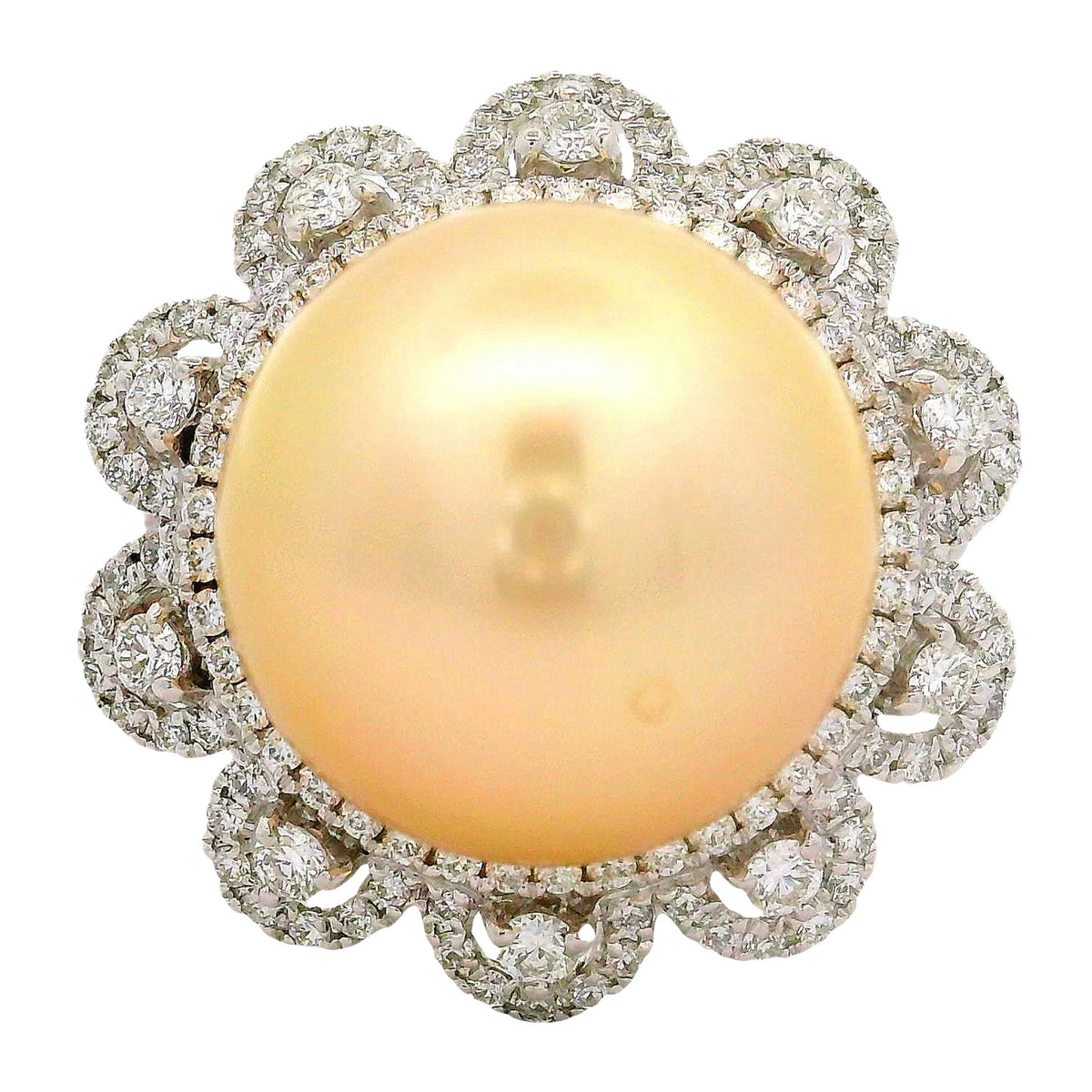 14.5MM South Sea Golden Pearl Diamond 18K White Gold Flower-Halo Ring