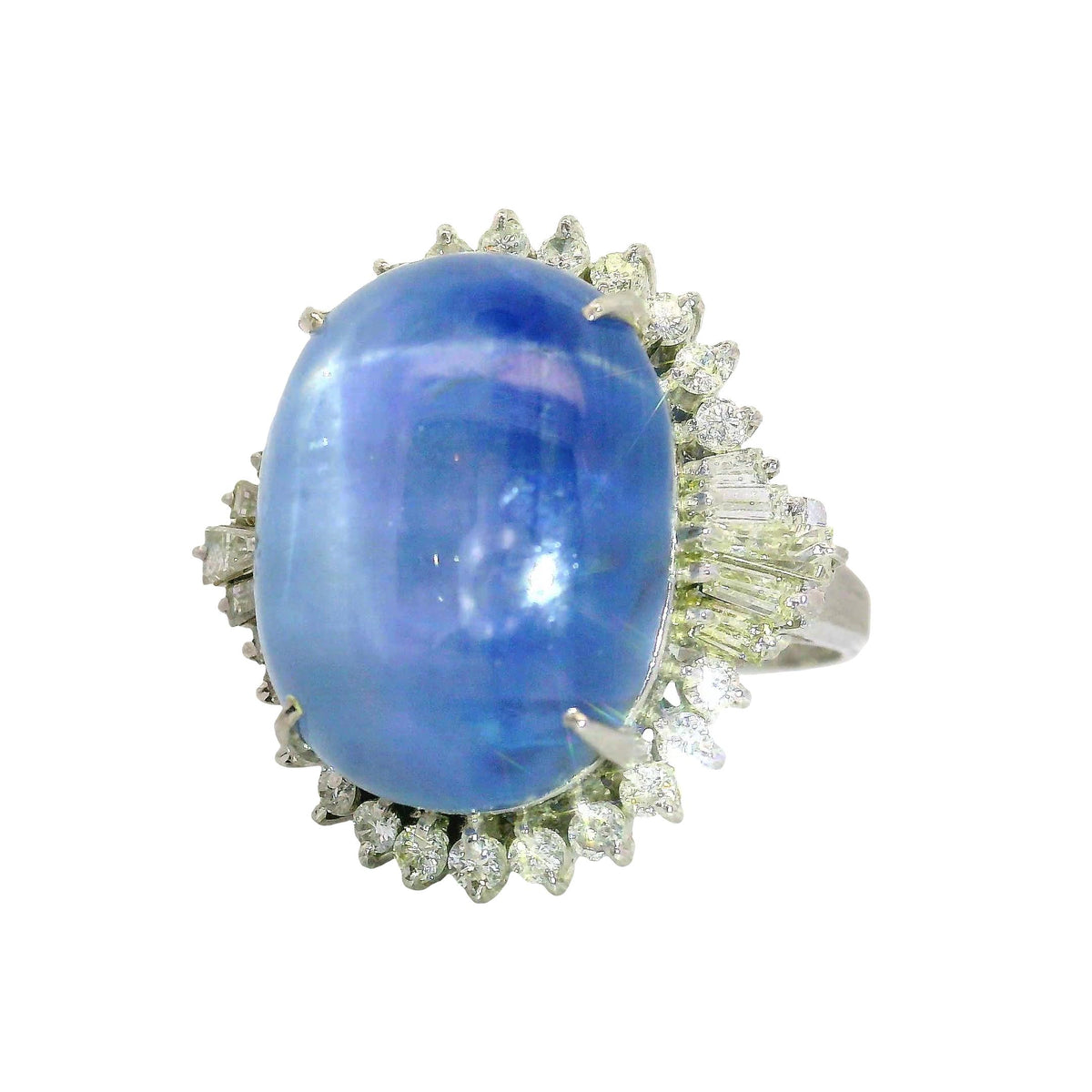 27.98 Carat Blue Star Sapphire Diamond Platinum Star-Burst Cocktail Ring