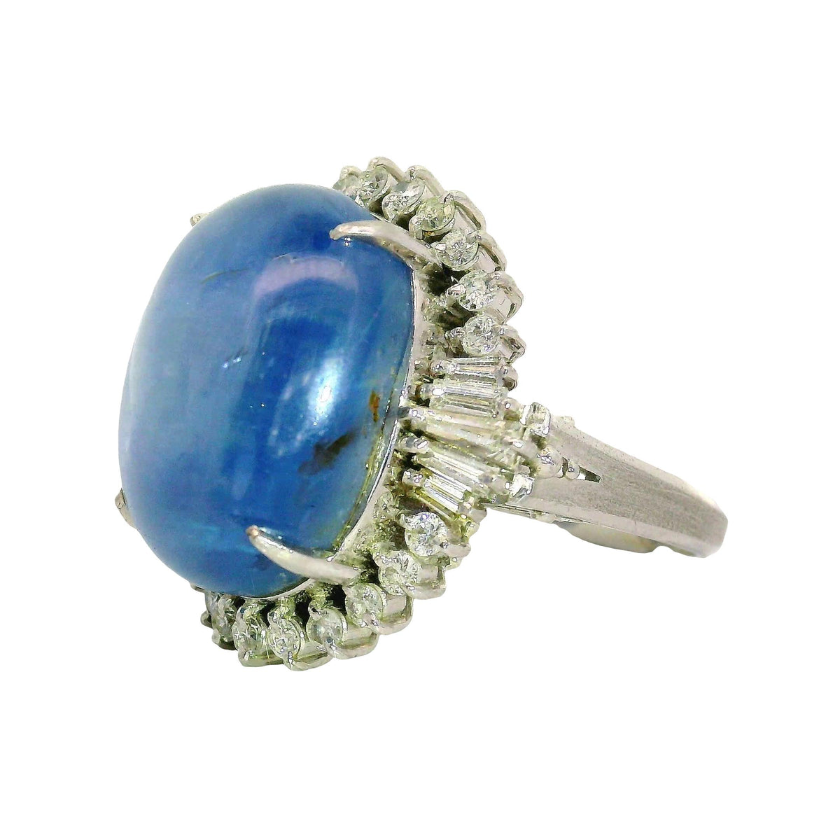 27.98 Carat Blue Star Sapphire Diamond Platinum Star-Burst Cocktail Ring
